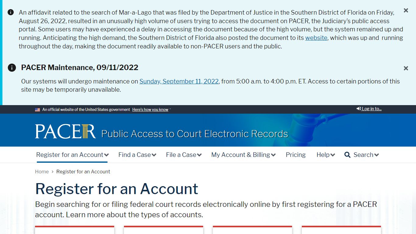 Register for an Account | PACER: Federal Court Records